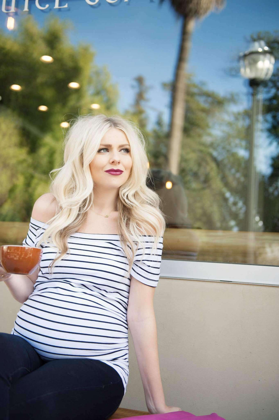 Maternity Shirt - White Striped Short Sleeve Maternity Shirt Bardot